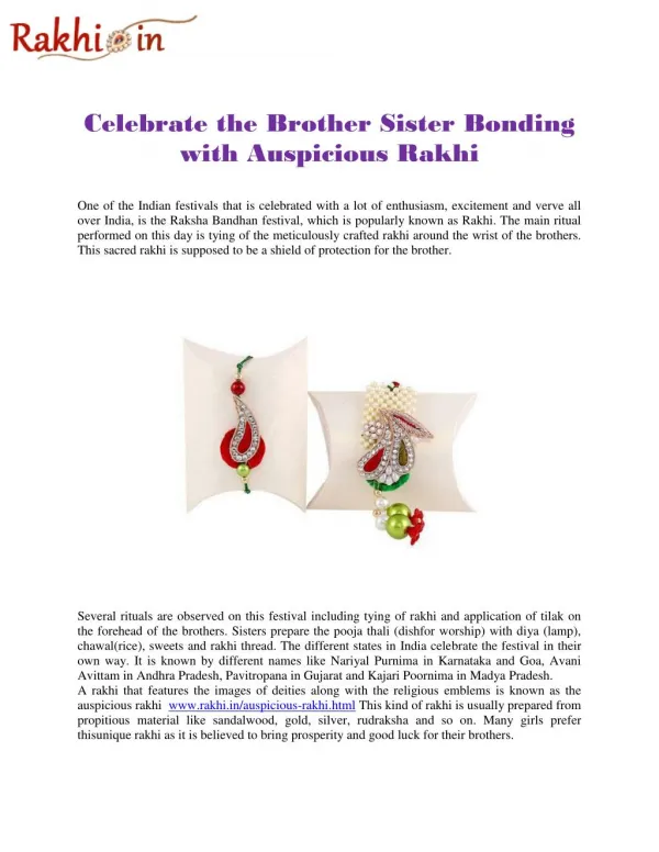 Celebrate the Brother Sister Bonding with Auspicious Rakhi