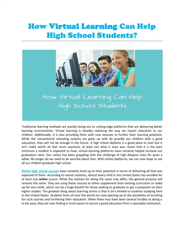 How Virtual Learning Can Help High School Students