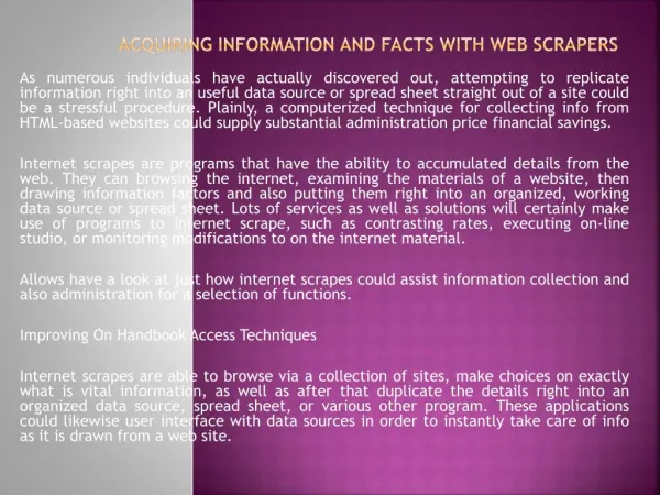 Acquiring Information and facts With Web Scrapers