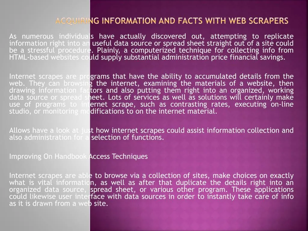 acquiring information and facts with web scrapers