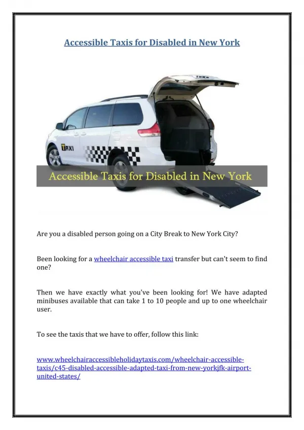 Accessible Taxis for Disabled in New York