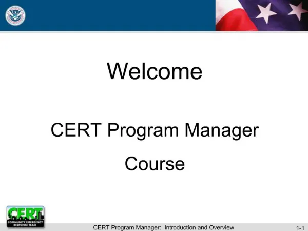 Welcome CERT Program Manager Course