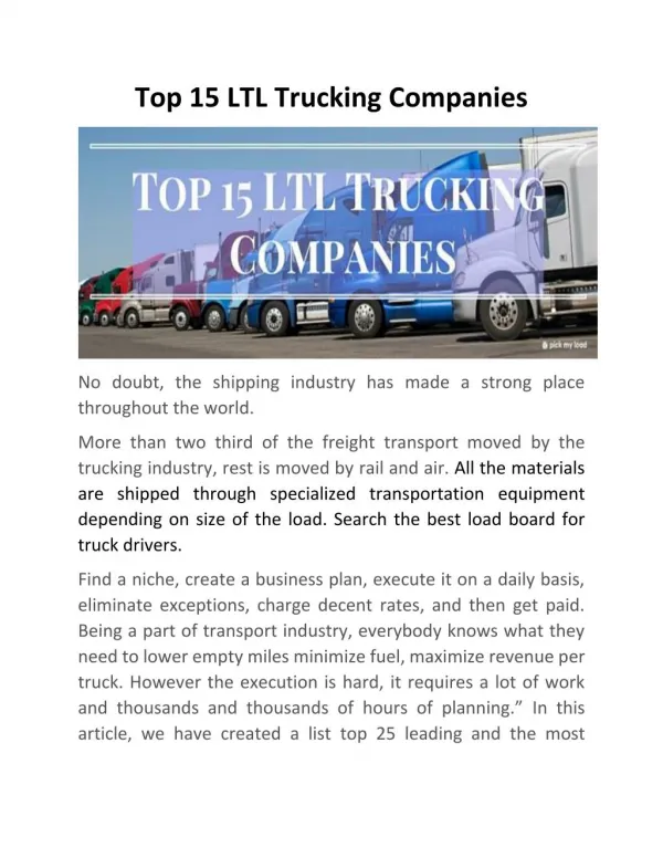 Top 15 LTL Trucking Companies
