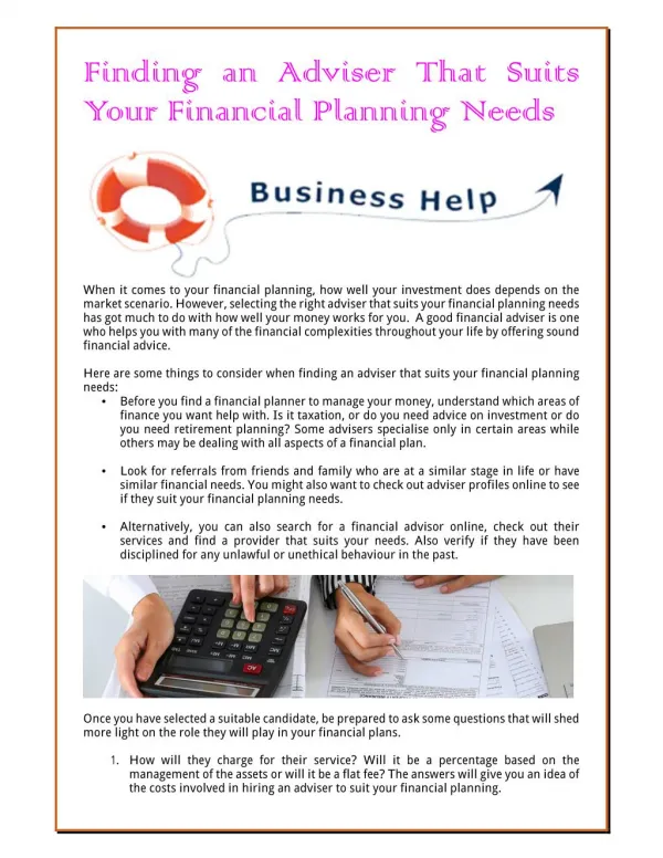 Finding An Adviser That Suits Your Financial Planning Needs