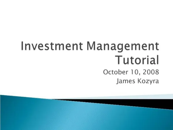 Investment Management Tutorial
