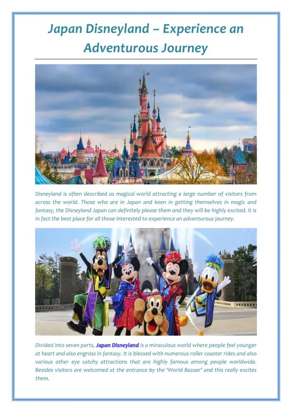 Japan Disneyland – Experience an Adventurous Journey