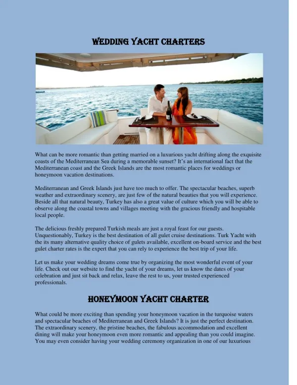 Wedding Yacht Charter Turkey
