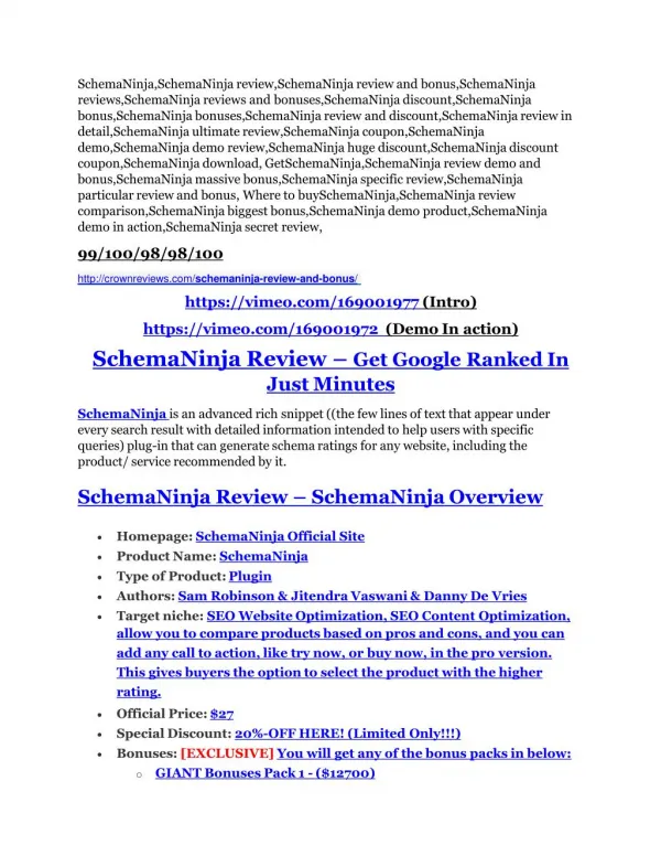 SchemaNinja review - 65% Discount and FREE $14300 BONUS