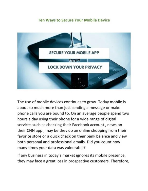 Ten Ways to Secure Your Mobile Device.