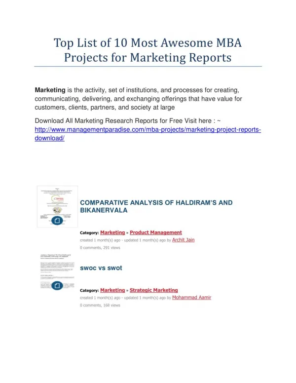 Top List of 10 Most Awesome MBA Projects for Marketing Reports