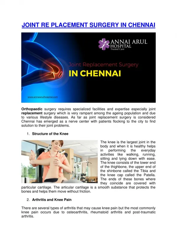 JOINT RE PLACEMENT SURGERY IN CHENNAI