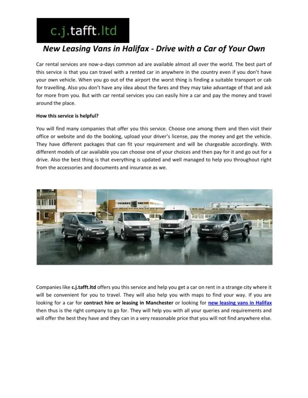 New Leasing Vans in Halifax - Drive with a Car of Your Own