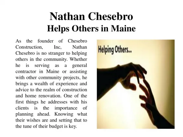 Nathan Chesebro Helps Others in Maine