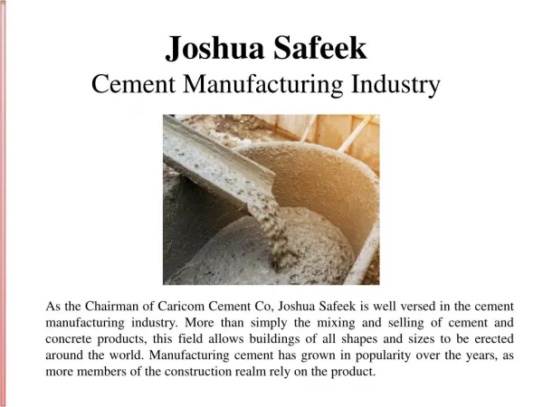Joshua Safeek and the Cement Manufacturing Industry