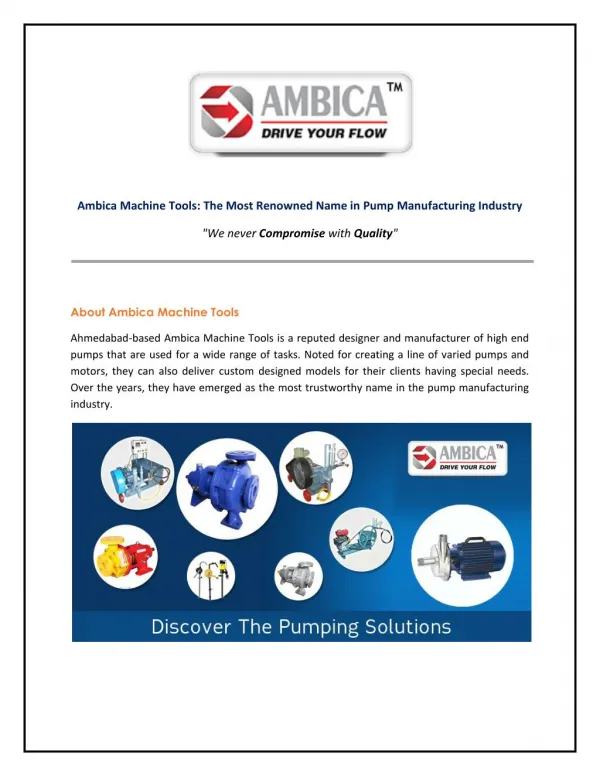 Ambica Machine Tools - Leading Pump Manufacturer & Supplier