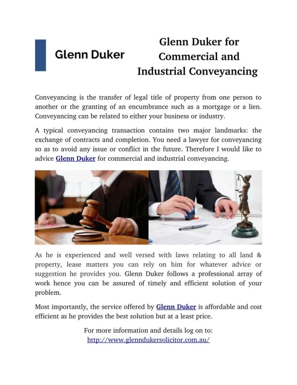 Glenn Duker for Commercial and Industrial Conveyancing