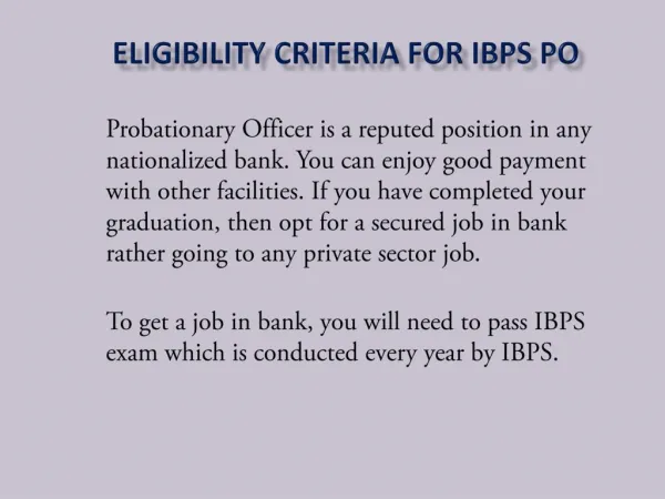 Eligibility Criteria for IBPS PO