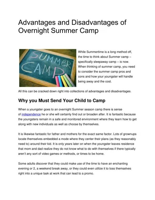 Advantages and Disadvantages of Overnight Summer Camp