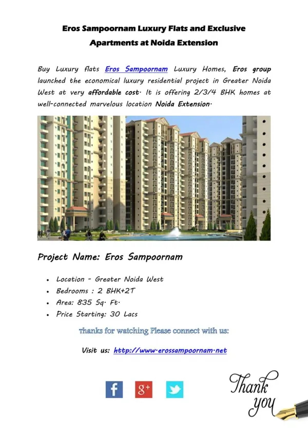 Eros Sampoornam Luxury Flats and Exclusive Apartments at Noida Extension
