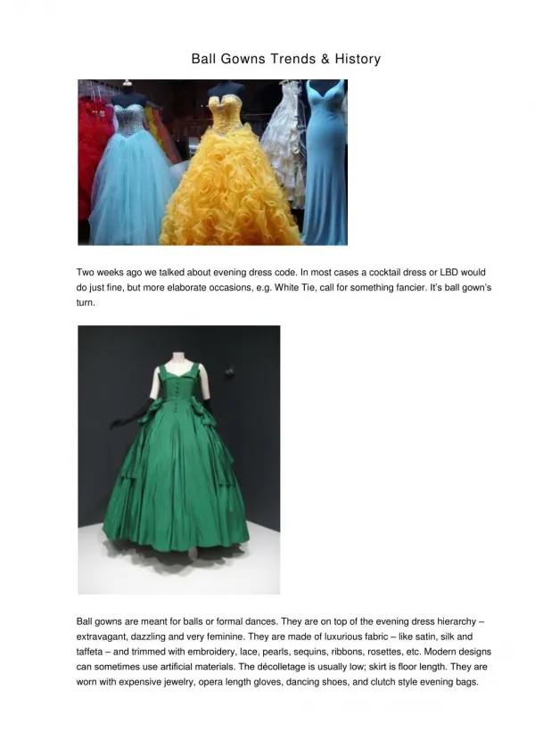 Ball Gowns Trends & History