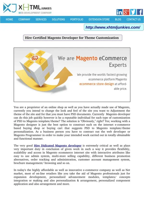 Hire Certified Magento Developer for Theme Customization