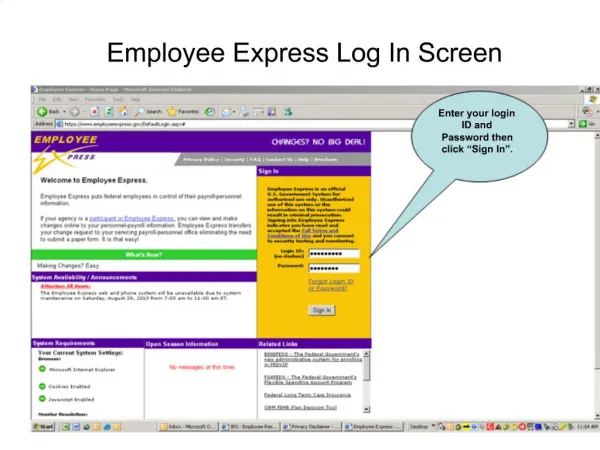 Employee Express Log In Screen