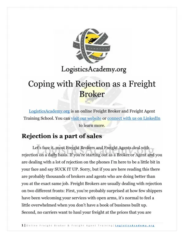 Coping With Rejection as a Freight Broker or Freight Agent