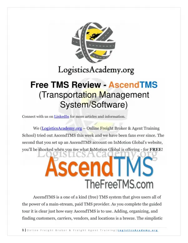 TMS Review - Ascend Transportation Management System Partners with LogisticsAcademy.org