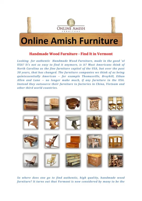 Handmade Wood Furniture - Find It in Vermont