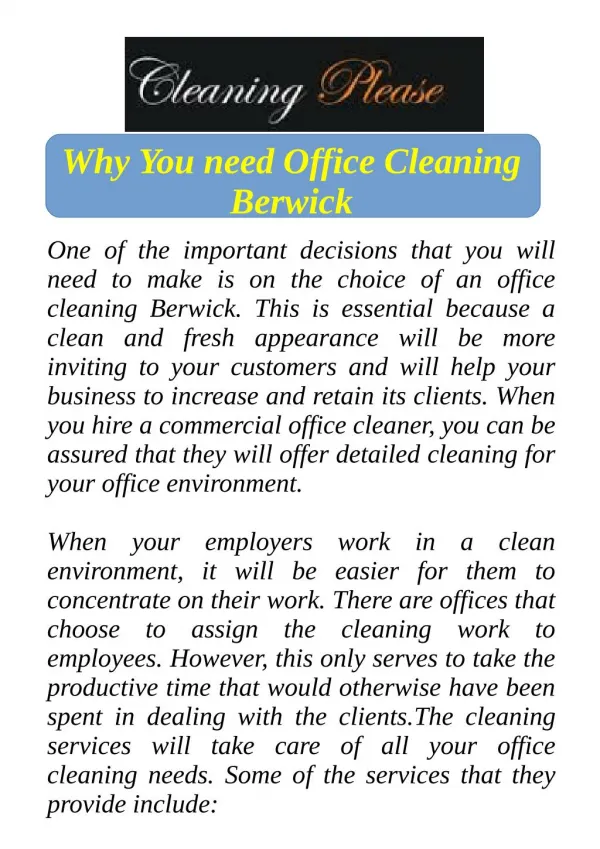 Why You need Office Cleaning Berwick