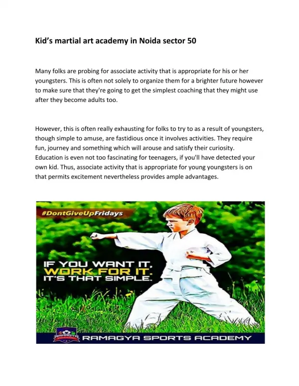Kid’s martial art academy in Noida sector 50