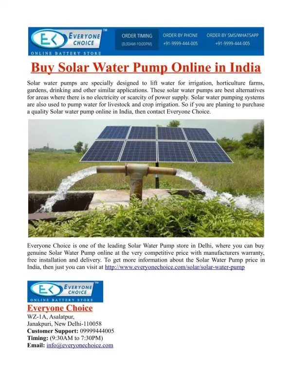 Buy Solar Water Pump Online in India
