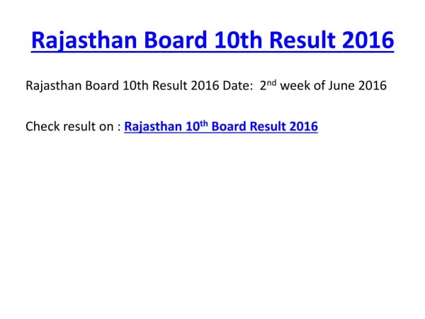 Rajasthan Board 10th Result 2016 Download