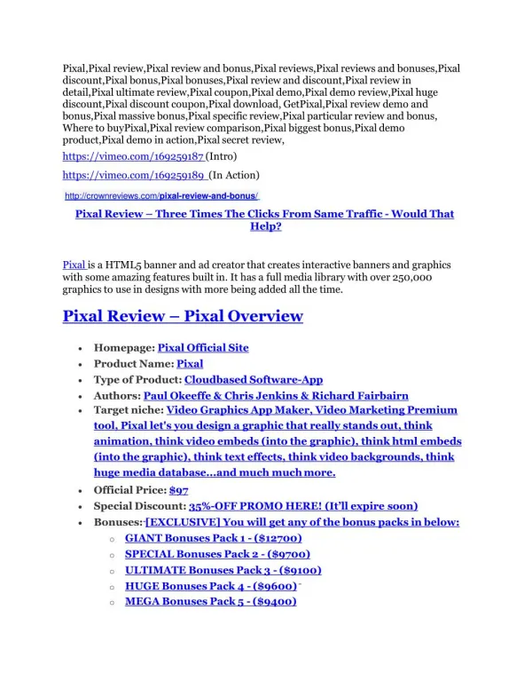 Pixal review & SECRETS bonus of Pixal