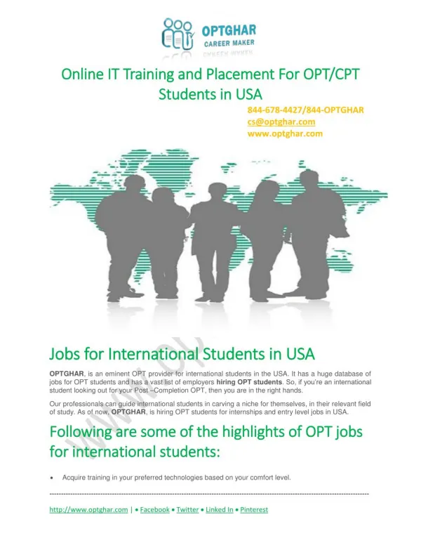 OPT Jobs for International Students: Jobs for International Students in USA