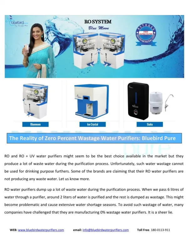 RO, UV, UF, Water Purifiers for Home and Office : Bluebird Pure