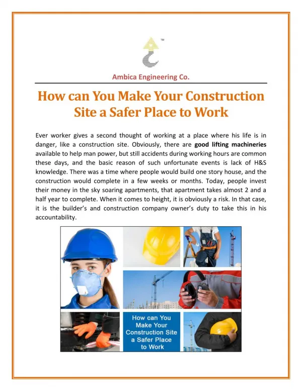 How can You Make Your Construction Site a Safer Place to Work