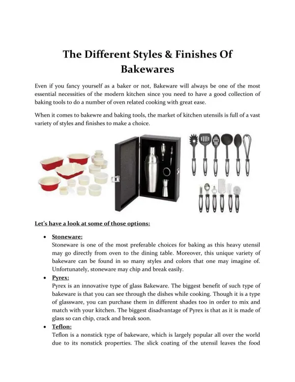 The Different Styles & Finishes Of Bakewares