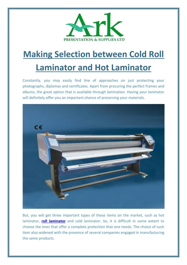 Making Selection between Cold Roll Laminator and Hot Laminator