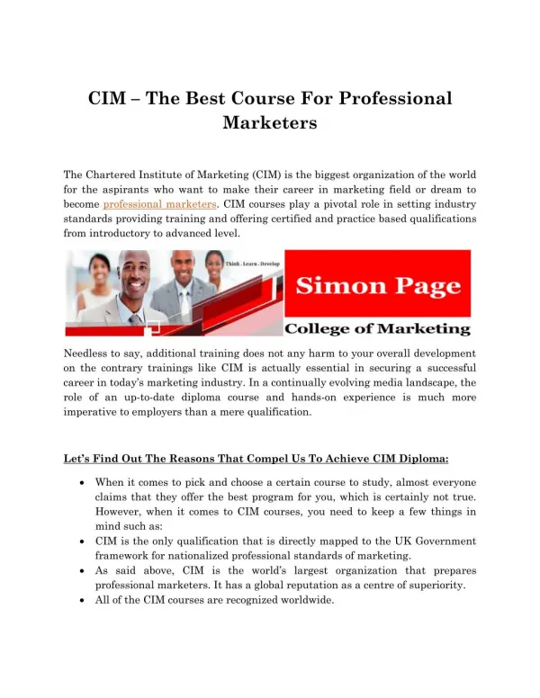 CIM – The Best Course For Professional Marketers