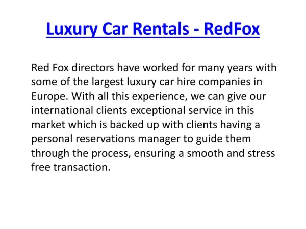Luxury Car Rentals - RedFox