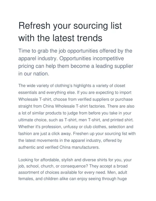 Refresh your sourcing list with the latesttrends