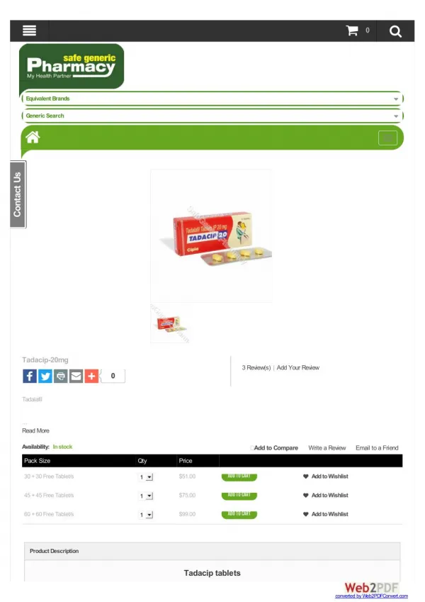 Buy Tadacip 20mg Online | Safe Generic Pharmacy