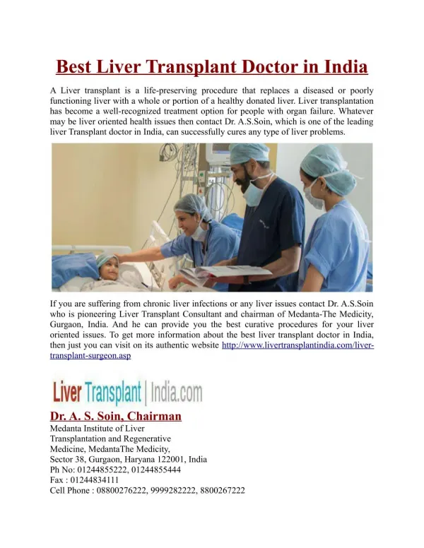 Best Liver Transplant Doctor in India
