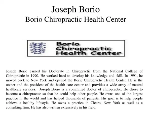 Joseph Borio - Borio Chiropractic Health Center