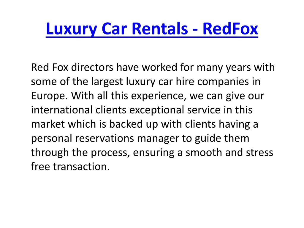luxury car rentals redfox