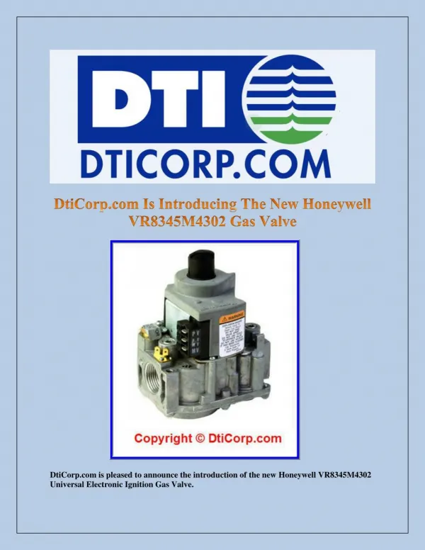 DtiCorp.com Is Introducing The New Honeywell VR8345M4302 Gas Valve