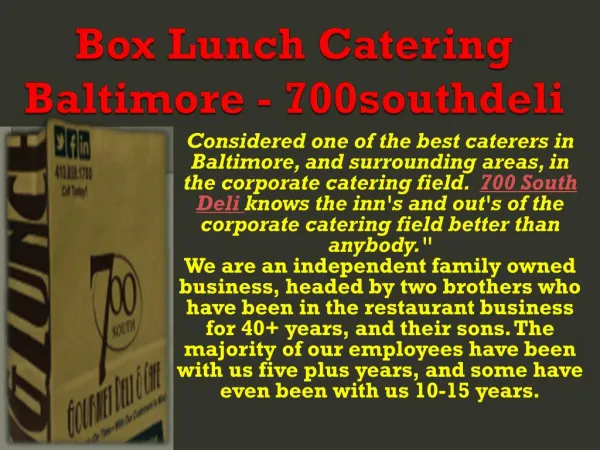 Box Lunch Catering Baltimore - 700southdeli