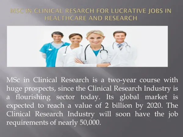 MSC In Clinical Research For Bright Future
