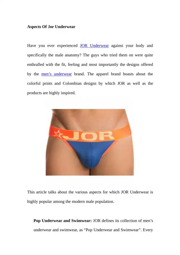 Aspects Of Jor Underwear